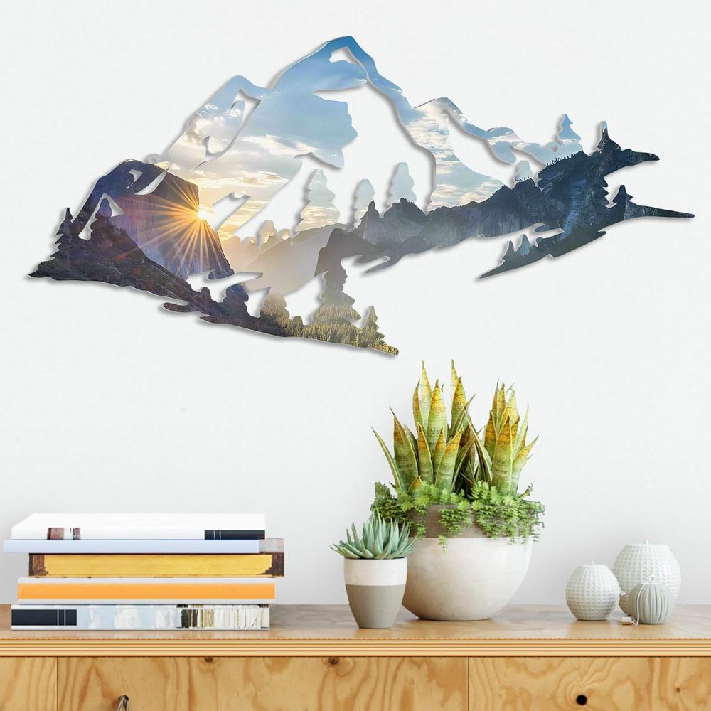 Mountain Range Metal Wall Art 15.75 Inch Nature Forest Wall Decor Rustic✨